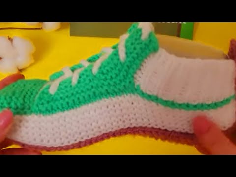 Видео: Уютные домашние тапочки-красовки  без швов спицами.  2 часть