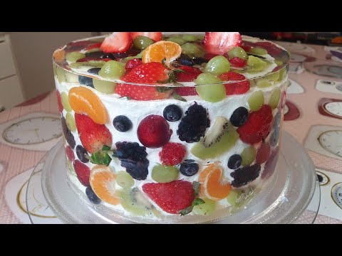 Видео: Красива и вкусна плодова торта с желе!Fruit Jelly Cake Recipe!