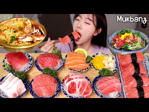 Видео: Свежий тунец сашими, который мы поймали сегодня. Жаркий краб-рамен  tuna sashimi ASMR REAL MUKBANG