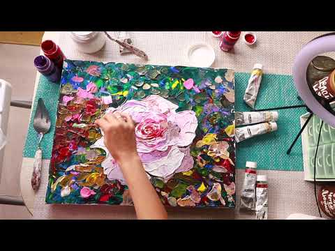 Видео: Картина акрилом за час! Как нарисовать розу, мастихин, Acrylic painting tutorial
