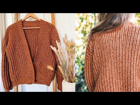 Видео: Вязаный крючком кардиган BRIOCHE на осень
