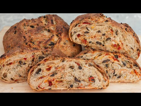 Видео: Хлеб на закваске с маслинами и вялеными томатами/Olive And Sun Dried Tomato Sourdough Bread