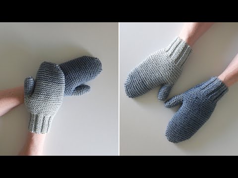 Видео: Простые варежки, связанные платочной вязкой на двух спицах для начинающих
