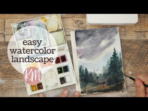 Видео: Нарисуйте простой абстрактный акварельный пейзаж с грозовыми облаками