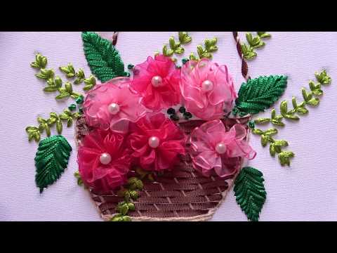 Видео: Вышивка лентой: корзина роз - шаг за шагом