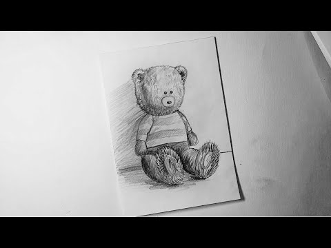 Видео: Зарисовка мягкой игрушки простым карандашом. Как нарисовать медведя карандашом