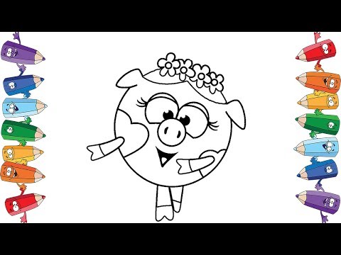 Видео: Смешарики новые серии раскраска для детей Нюша Крош Лосяш Пин Coloring Book Pages
