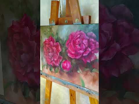 Видео: рубиновые пионы #art #painting #современнаякартина #flowers