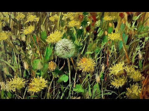 Видео: Draw dandelions oil painting   рисуем одуванчики Vugar Mamedov