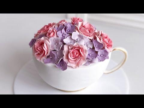 Видео: Торт Чашка с цветами, часть 1, проектирование