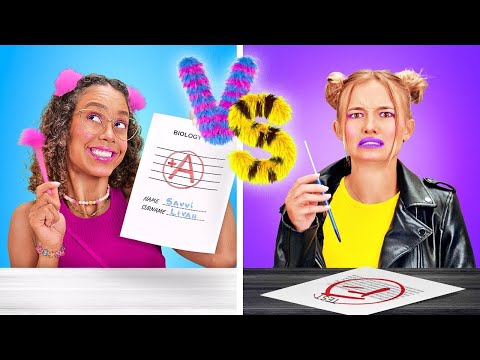 Видео: Королева учёбы против ленивой бунтарки! Уморительные ситуации и трюки из школьной жизни