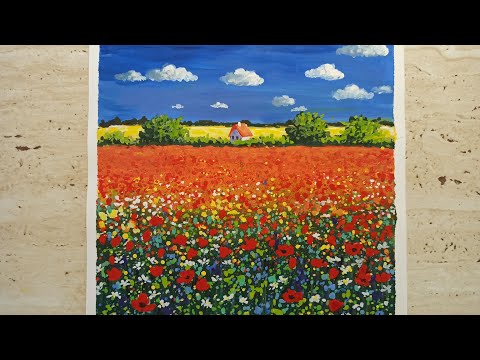 Видео: МАКОВОЕ ПОЛЕ /СМЕШАНАЯ ТЕХНИКА ЖИВОПИСИ/МАСТЕР-КЛАСС ПОШАГОВО /Poppy field / painting/master class/