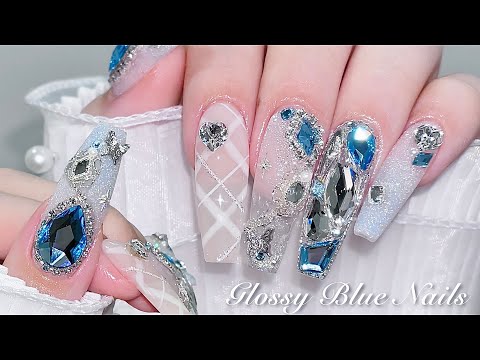 Видео: sub) Глянцевые синие ногти✨/🇰🇷Корейские ногти / Магнитные ногти / Нейл-арт / ASMR