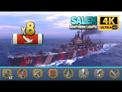 Видео: крейсер Салем, последний выживший на карте Northern Lights - World of Warships