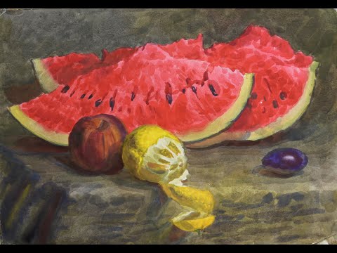 Видео: Как нарисовать арбуз акварельными красками.