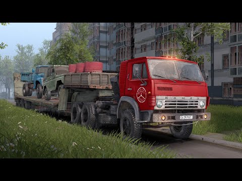 Видео: Проедет ли КамАЗ с тралом по хлипкому мосту до заброшенного квартала. Spintires