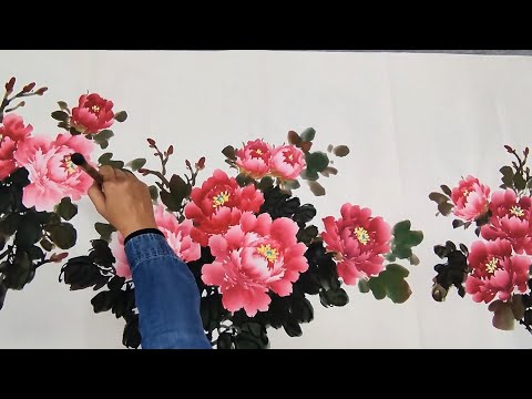 Видео: Пион в соцветиях 03 - Китайская цветочная живопись