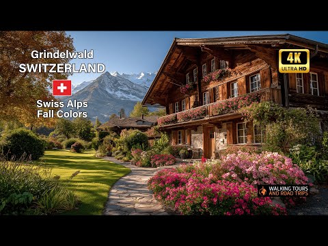 Видео: Switzerland 4K Осень - Grindelwald Village Walking Tour - Красивый Swiss Alps Осенние цвета
