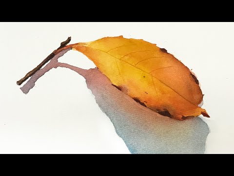 Видео: Картина №15 — Акварельный рисунок красочного осеннего листа