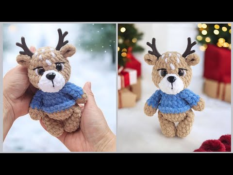 Видео: Олень в кофточке вязаный крючком из плюша👍crochet deer🦌gehäkeltes Reh
