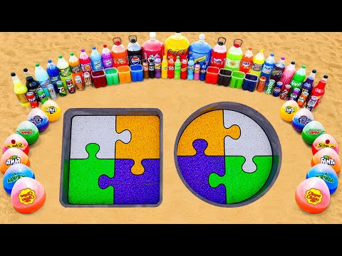 Видео: Как сделать пазл «Квадрат и круг» из гигантской Coca-Cola, Mountain Dew, шариков Fanta и Mentos