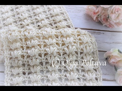 Видео: Как связать крючком ажурный шарф с пышными столбиками, ажурный узор для шарфа или палантина, виде...