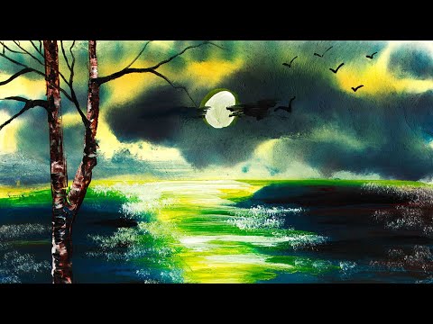 Видео: Как нарисовать пасмурную погоду. Как нарисовать весну. Рисуем пейзаж гуашью. Как нарисовать море.