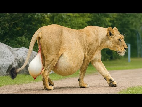 Видео: Редкая львица родила через несколько минут после прибытия рейнджера. Происходит чудо.