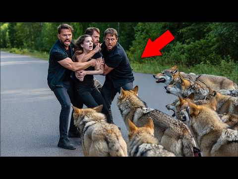 Видео: Мужчины нападают на женщину на пустынной дороге, но появляется стая волков и...