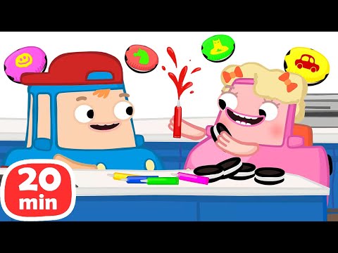 Видео: Автосемейка Вилзи — Еда со съедобными красками и обиженное зеркало! Весёлые мультики для детей