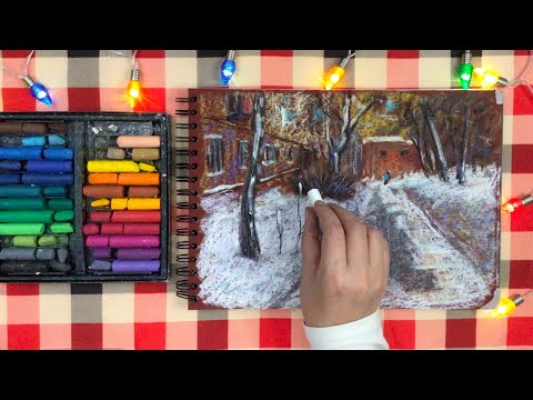 Видео: 🌨️ Не спеша рисую улицу в снегу масляной пастелью 🎨 Oil pastel ✨