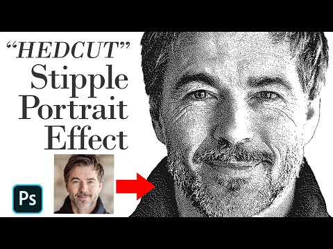 Видео: Photoshop: как создавать портретные иллюстрации в стиле Hedcut с использованием техники STIPPLE.
