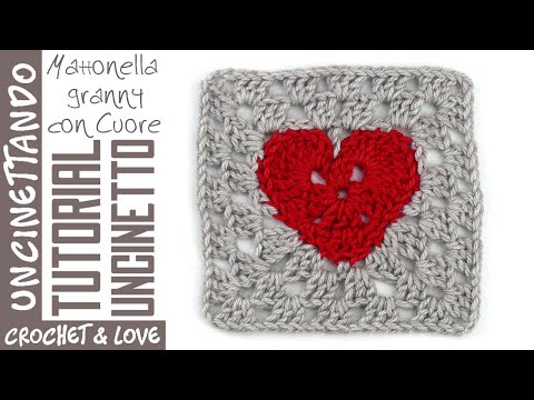 Видео: Как связать квадрат крючком с сердцем в центре (английские и испанские субтитры)