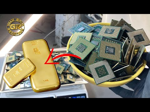 Видео: Извлечение золота из 800 г процессоров с зеленым волокном | Золото от процессоров | Извлечение золот