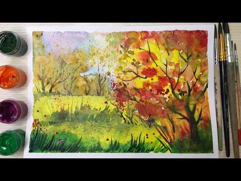 Видео: Осенняя фантазия. Приемы работы акварелью по сырому, от цветового пятна