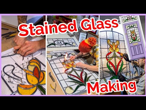 Видео: Витражное оформление входной двери, сиреневый вариант