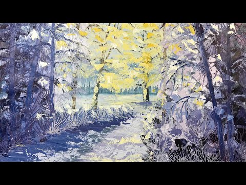 Видео: Пейзаж веерной кистью и мастихином