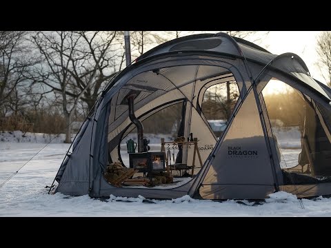 Видео: Одиночный кемпинг в снегу -6℃ | Моя первая купольная палатка Black Dragon S450 Relaxing ASMR.