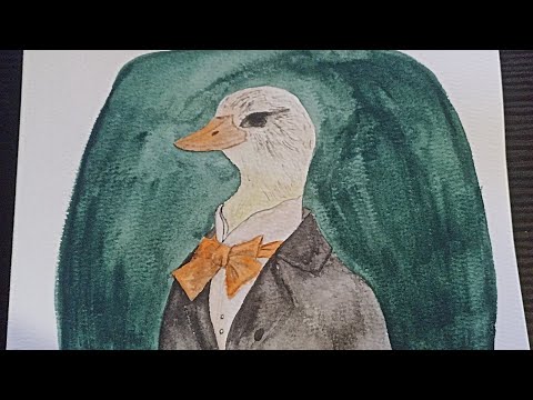 Видео: Рисунок акварелью / Гусь в костюме