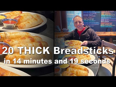Видео: 20 толстых сырных хлебных палочек за 14 минут | Новый рекорд Джои Честната