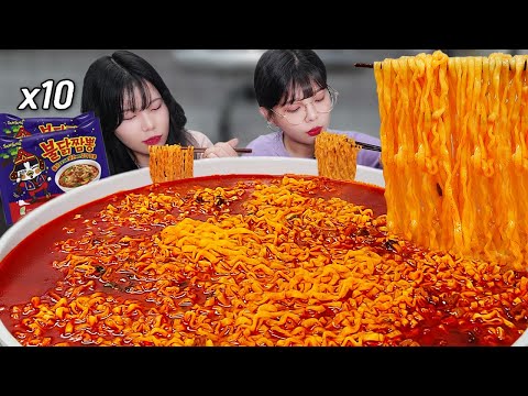 Видео: Съесть 10 горячих куриных раменов, плача🔥Spicy Hot chicken flavor ramen eating show mukbang