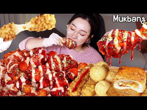 Видео: SUB)ASMR MUKBANG🔥шпичный жареного курицы🍗 & сыр картофель палку 🧀 и яблочный джем жареное питание