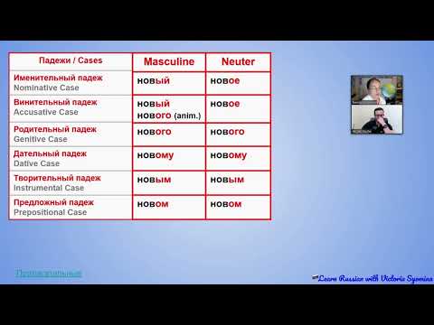 Видео: Прилагательные и существительные в 6 падежах (средний род) / РКИ уровень А2