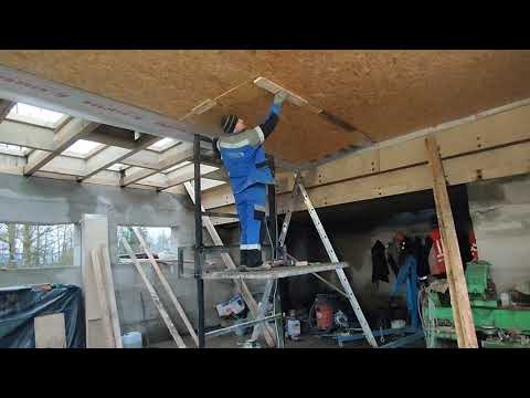 Видео: Монтаж OSB 3 9мм на потолок в одно лицо. 