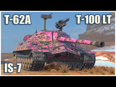 Видео: ИС-7, Т-62А & Т-100 ЛТ • WoT Blitz Gameplay