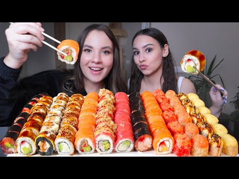 Видео: МУКБАНГ 100 роллов от Space Sushi съедим все? Пишем экстрасенсам с сестрой mukbang sushi