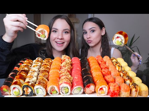 Видео: МУКБАНГ 100 роллов от Space Sushi съедим все? Пишем экстрасенсам с сестрой mukbang sushi