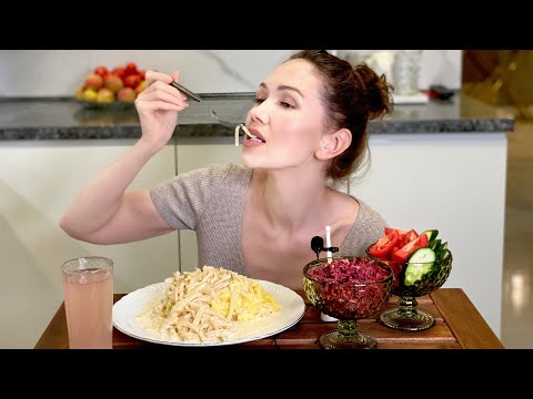 Видео: Мукбанг | картофельное пюре | кальмары в сметанном соусе |