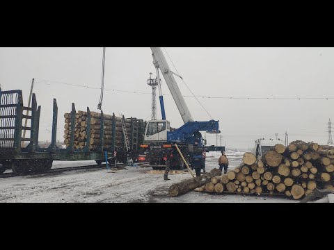 Видео: Выгрузка леса автокраном из ж/д платформ, не всё так просто. Подходит ли такая работа автокрану?