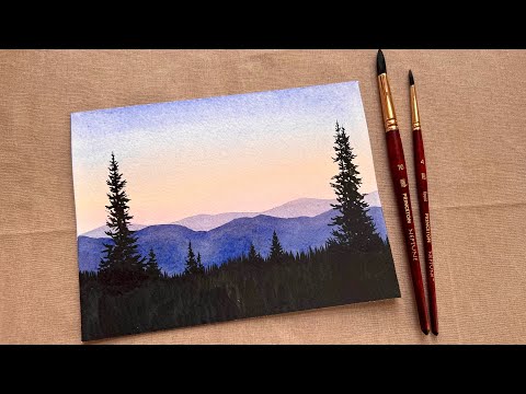 Видео: Paint n sip #102 — Йеллоустонский пейзаж с восходом солнца | Урок по акварели в реальном времени